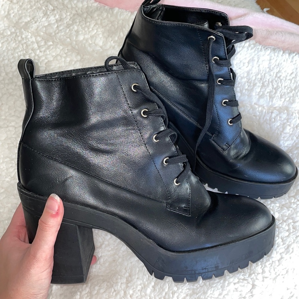 Black leather booties